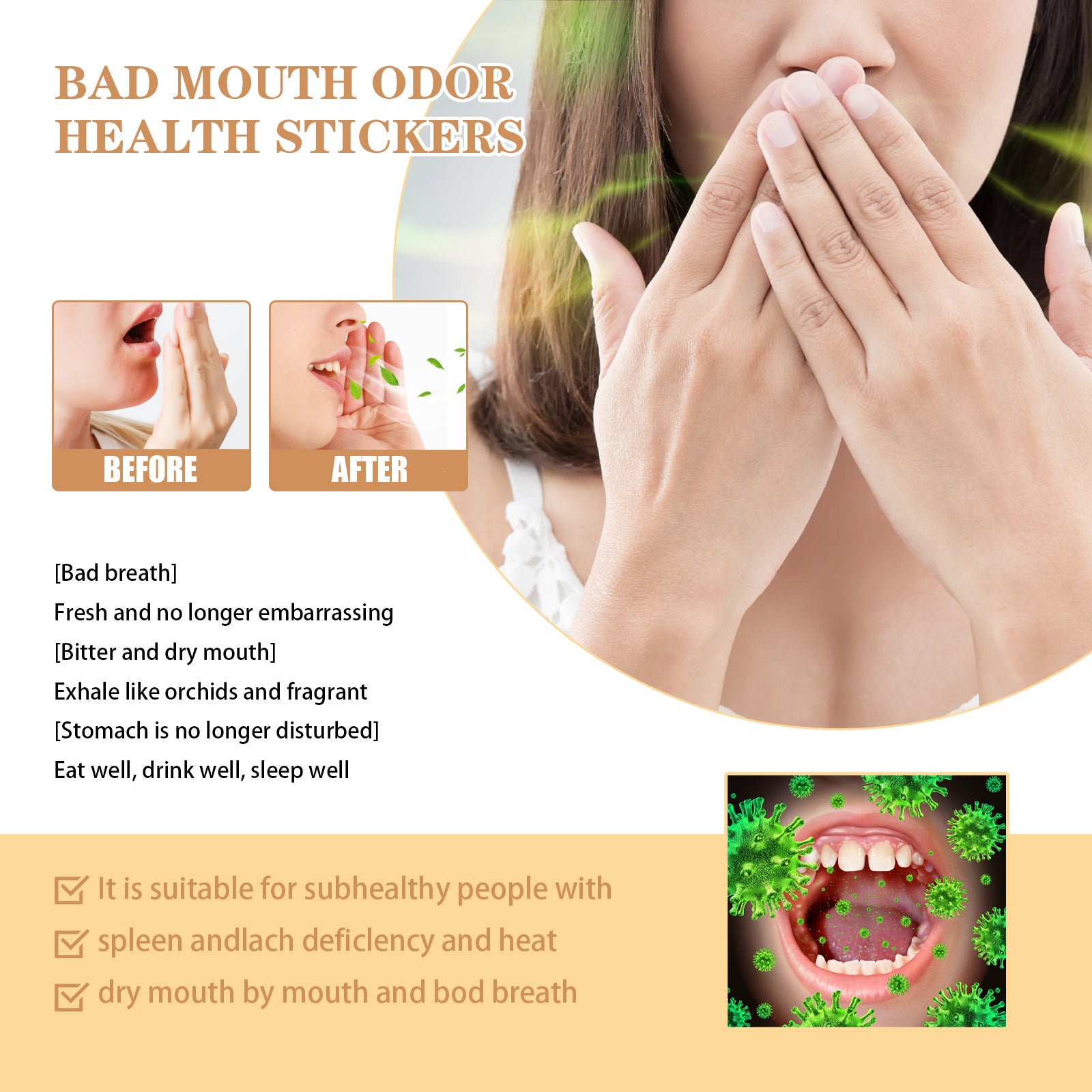 Bad Mouth Odor Health Stickers, Clean Mouth Navel Patch Clean Bad Breath Fresh Breath Care Patch