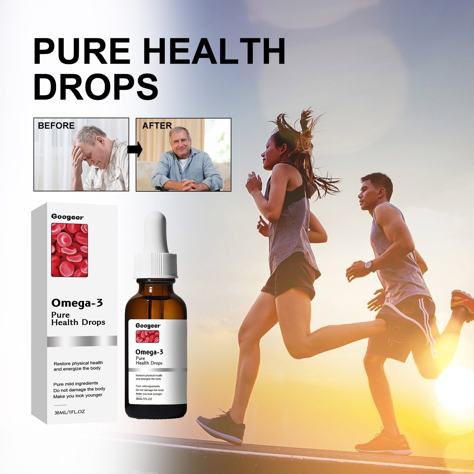 Omega-3 Pure Health Drops, Relieve Physical Discomfort Balance Blood Lipid Sugar Shu Health Care Drops